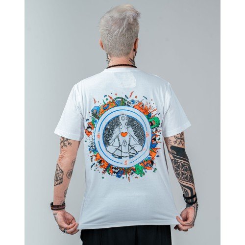 MEDITATE LEVITATE V2 UV Glow Psy Men's T-shirt (White)